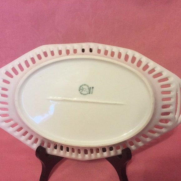 VTG! Porcelana De Cuernavaca Mexico Limoge Style Reticulated Pierced Oval Plate. - Picture 2 of 6
